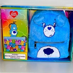 Carebears Grumpy Bear gift set:  Backpack purse, ID Card Wallet & Keychain, NEW!